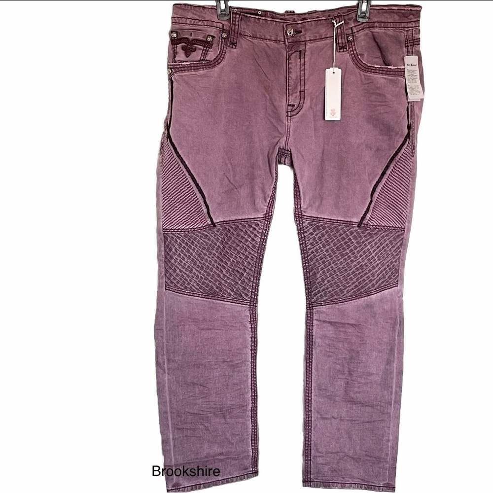 Rock Revival Reid Biker Flex Stretch Jeans Size 44 Embellished Burgundy